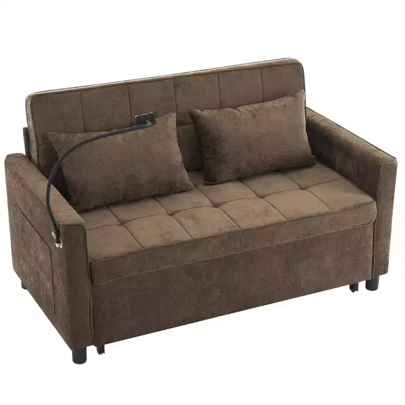Merax Comfortable Chenille Loveseat Sofa with Pull-Out Sofa Bed