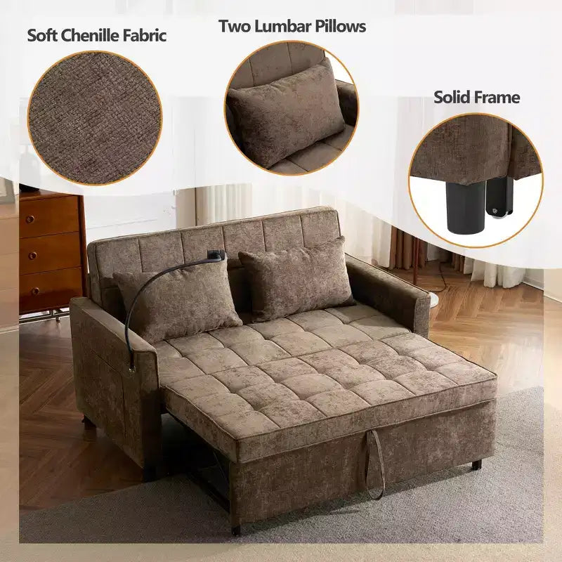 Merax Comfortable Chenille Loveseat Sofa with Pull-Out Sofa Bed