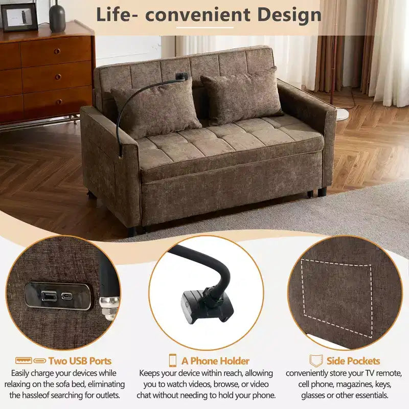Merax Comfortable Chenille Loveseat Sofa with Pull-Out Sofa Bed