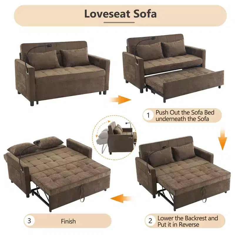 Merax Comfortable Chenille Loveseat Sofa with Pull-Out Sofa Bed