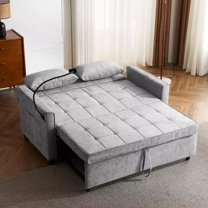 Merax Comfortable Chenille Loveseat Sofa with Pull-Out Sofa Bed