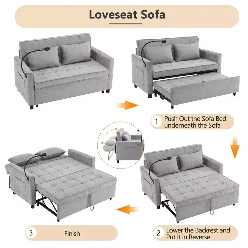 Merax Comfortable Chenille Loveseat Sofa with Pull-Out Sofa Bed