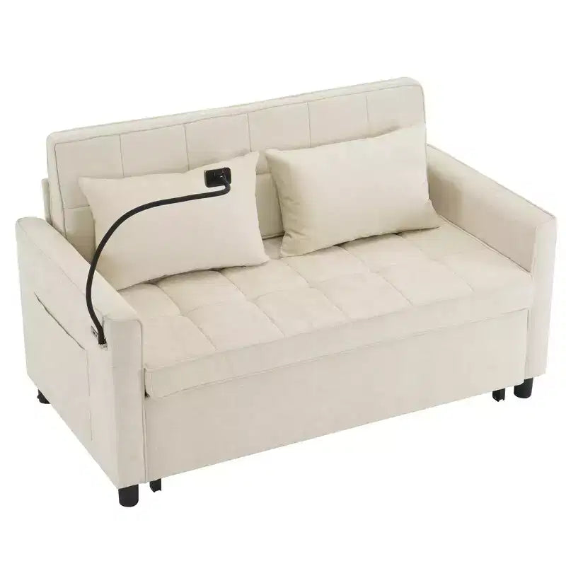 Merax Comfortable Chenille Loveseat Sofa with Pull-Out Sofa Bed