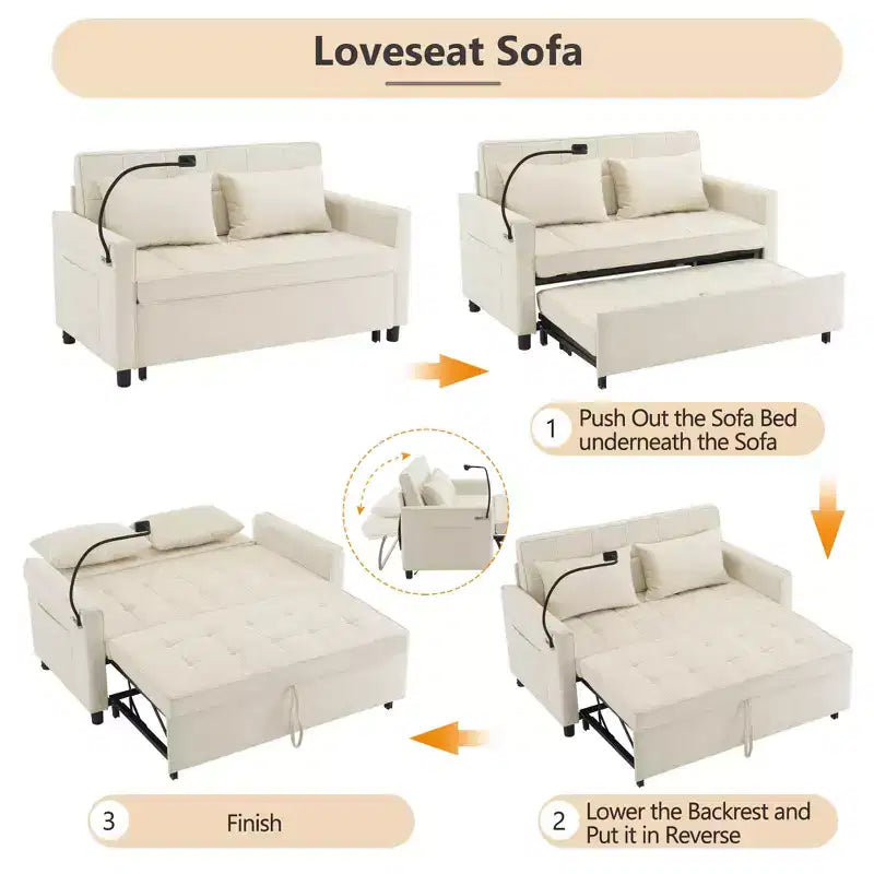 Merax Comfortable Chenille Loveseat Sofa with Pull-Out Sofa Bed