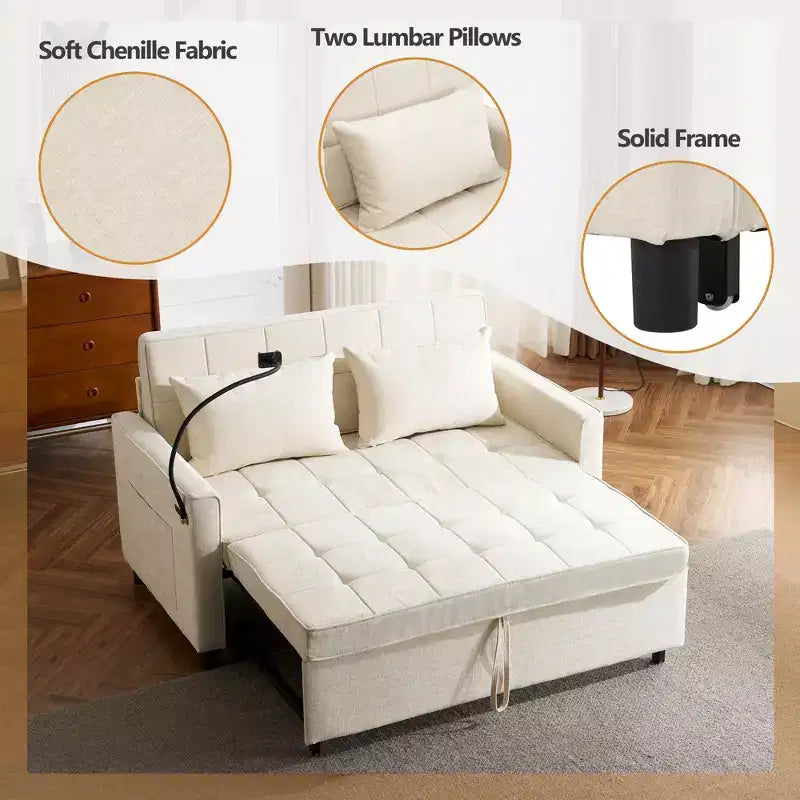 Merax Comfortable Chenille Loveseat Sofa with Pull-Out Sofa Bed