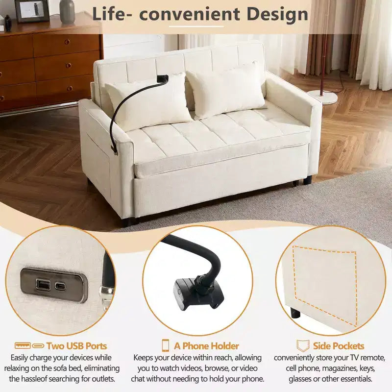 Merax Comfortable Chenille Loveseat Sofa with Pull-Out Sofa Bed