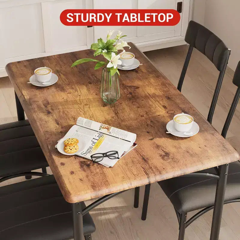Dining Table Set for 4, Kitchen Table with Upholstered Chairs, Rectangular Wood Dining Room Table Set for Small Space, Dinner, Apartment, Home