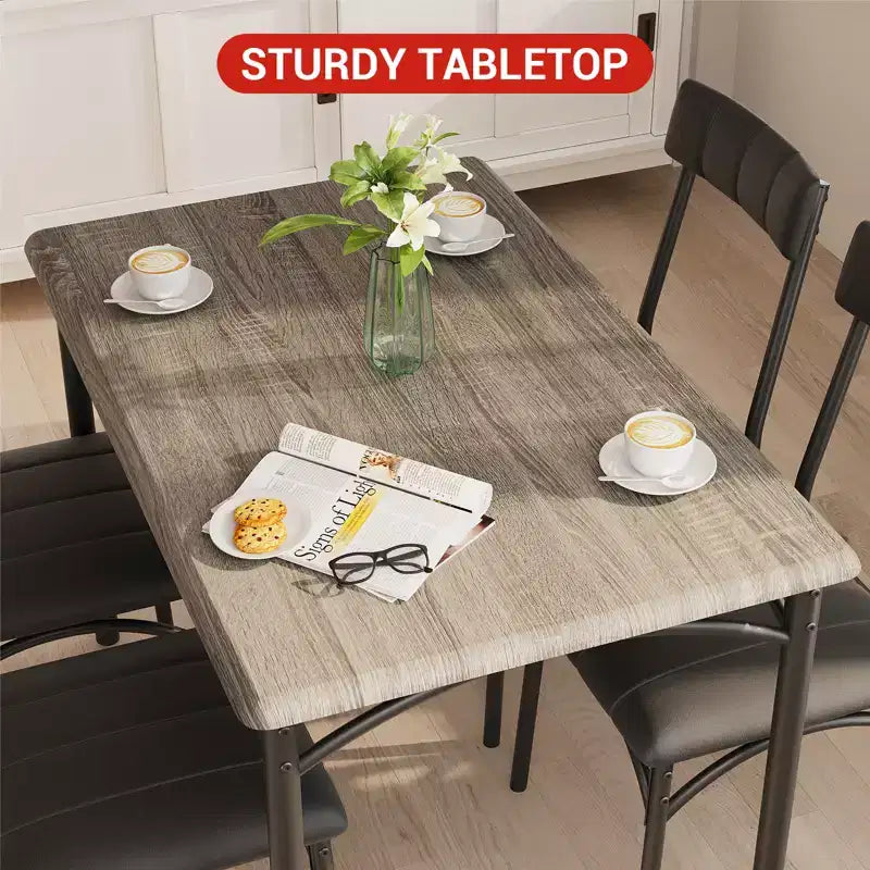 Dining Table Set for 4, Kitchen Table with Upholstered Chairs, Rectangular Wood Dining Room Table Set for Small Space, Dinner, Apartment, Home