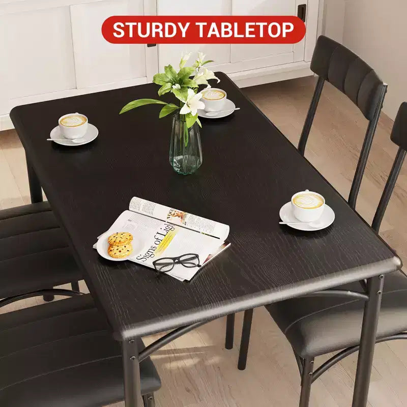 Dining Table Set for 4, Kitchen Table with Upholstered Chairs, Rectangular Wood Dining Room Table Set for Small Space, Dinner, Apartment, Home