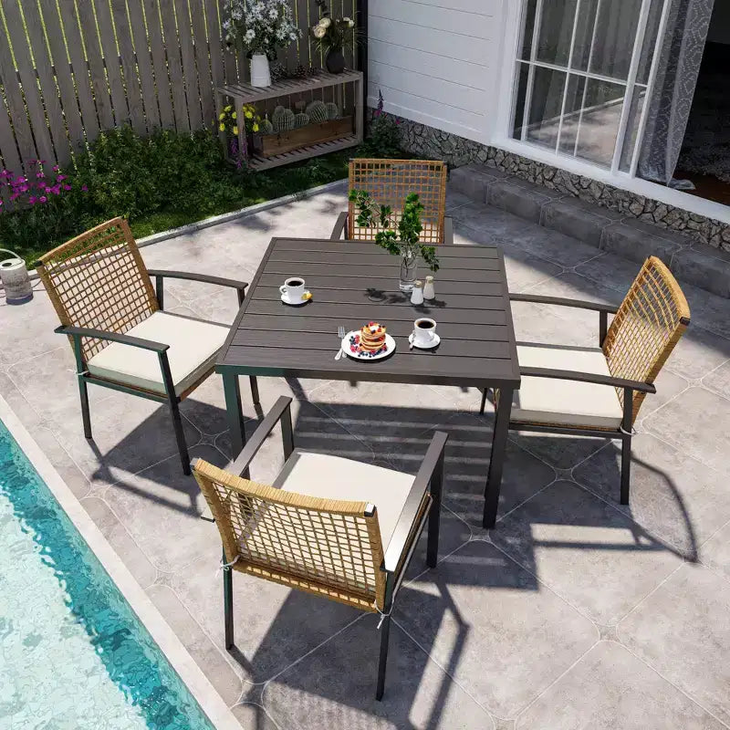 LAUSAINT HOME 5-piece Outdoor Rattan Dining Set Rattan Outdoor Table and Chairs for Backyard, Garden and Poolside