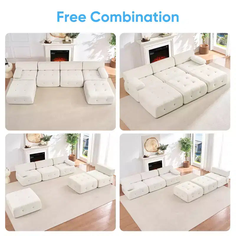Mjkone U-Shaped Velvet Modular Sectional Sofa With free Combination Ottoman,Convertible 4-Seater Sofa with Rivet Trim