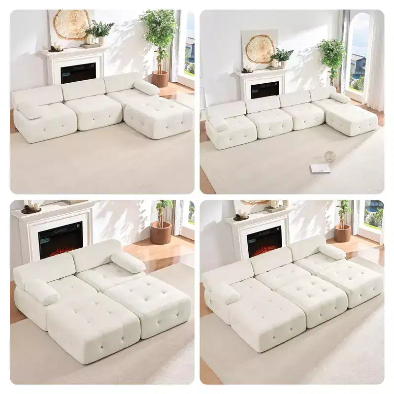 Mjkone U-Shaped Velvet Modular Sectional Sofa With free Combination Ottoman,Convertible 4-Seater Sofa with Rivet Trim