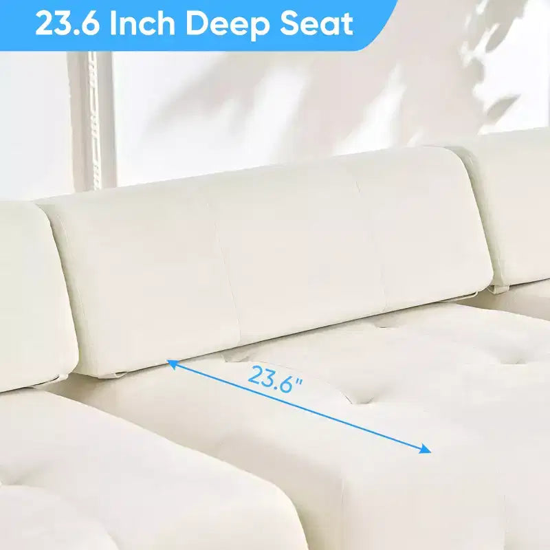 Mjkone U-Shaped Velvet Modular Sectional Sofa With free Combination Ottoman,Convertible 4-Seater Sofa with Rivet Trim