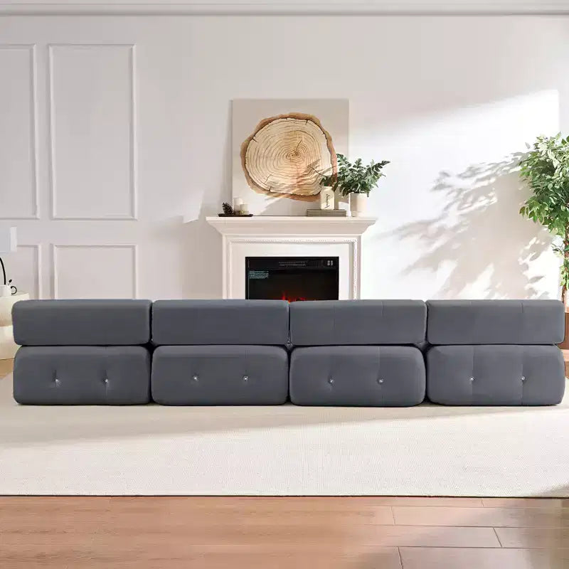 Mjkone U-Shaped Velvet Modular Sectional Sofa With free Combination Ottoman,Convertible 4-Seater Sofa with Rivet Trim