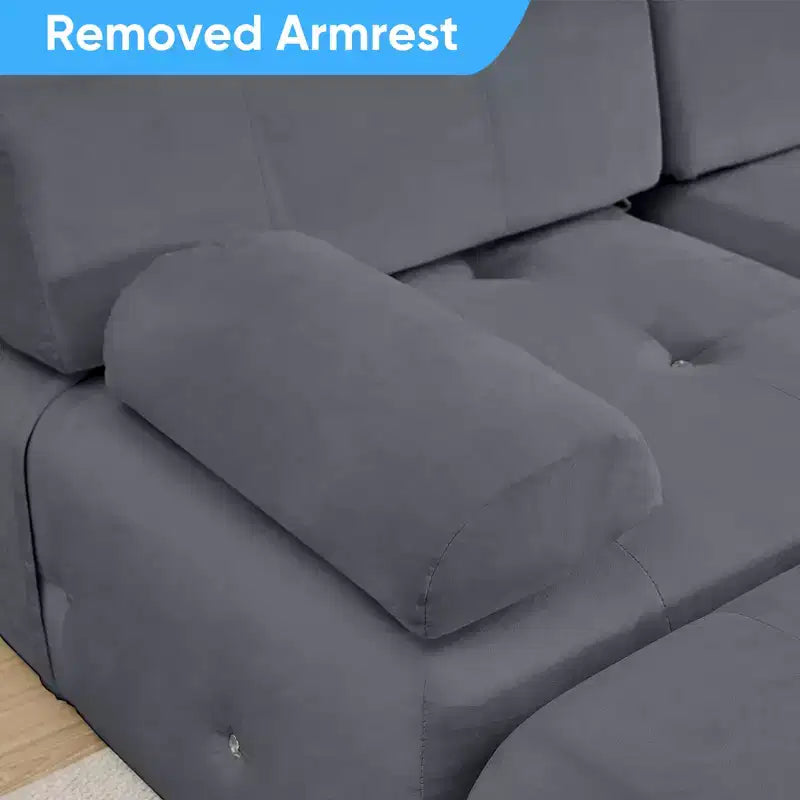 Mjkone U-Shaped Velvet Modular Sectional Sofa With free Combination Ottoman,Convertible 4-Seater Sofa with Rivet Trim