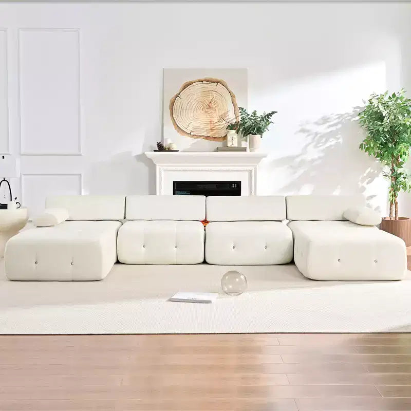 Mjkone U-Shaped Velvet Modular Sectional Sofa With free Combination Ottoman,Convertible 4-Seater Sofa with Rivet Trim