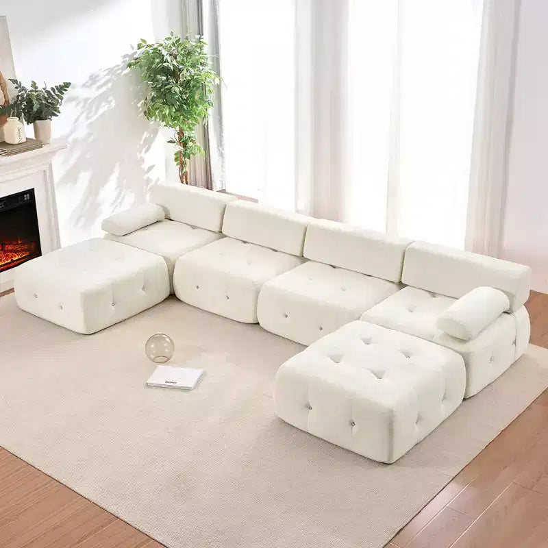 Mjkone U-Shaped Velvet Modular Sectional Sofa With free Combination Ottoman,Convertible 4-Seater Sofa with Rivet Trim