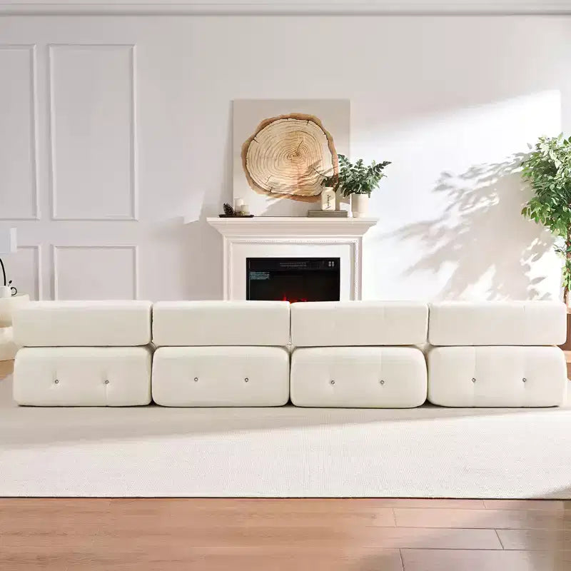 Mjkone U-Shaped Velvet Modular Sectional Sofa With free Combination Ottoman,Convertible 4-Seater Sofa with Rivet Trim