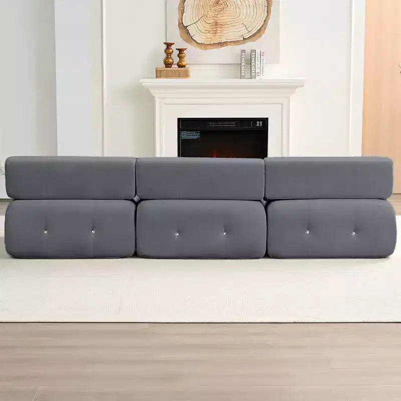 Mjkone L-Shaped Velvet 3-Seater Modular Sectional Sofa With Ottoman, Convertible Sofa Couches with Rivet Trim