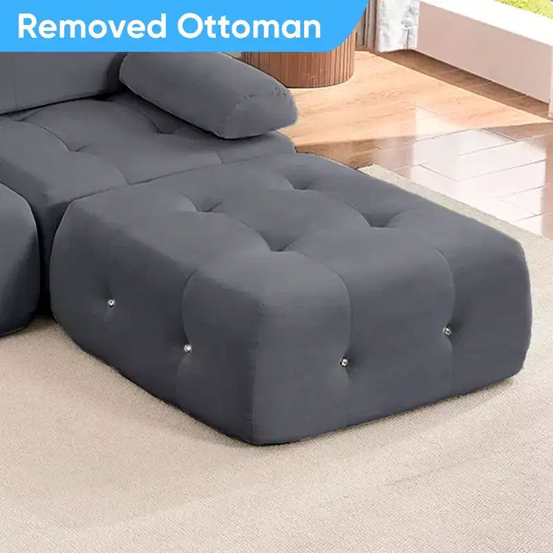 Mjkone L-Shaped Velvet 3-Seater Modular Sectional Sofa With Ottoman, Convertible Sofa Couches with Rivet Trim
