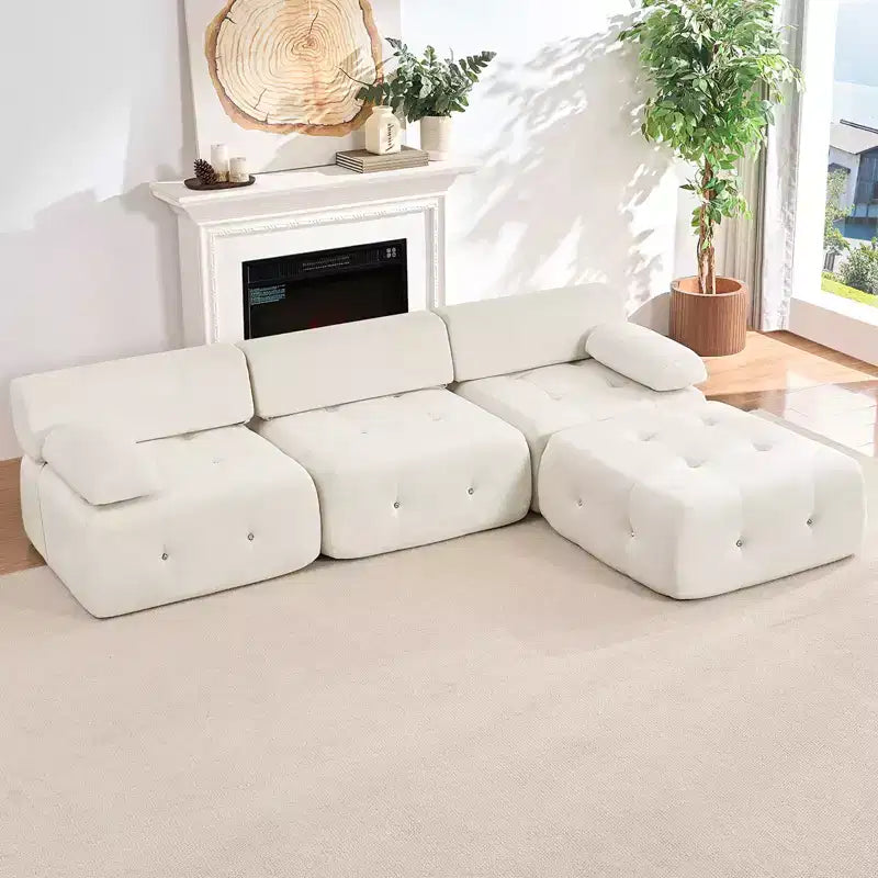 Mjkone L-Shaped Velvet 3-Seater Modular Sectional Sofa With Ottoman, Convertible Sofa Couches with Rivet Trim
