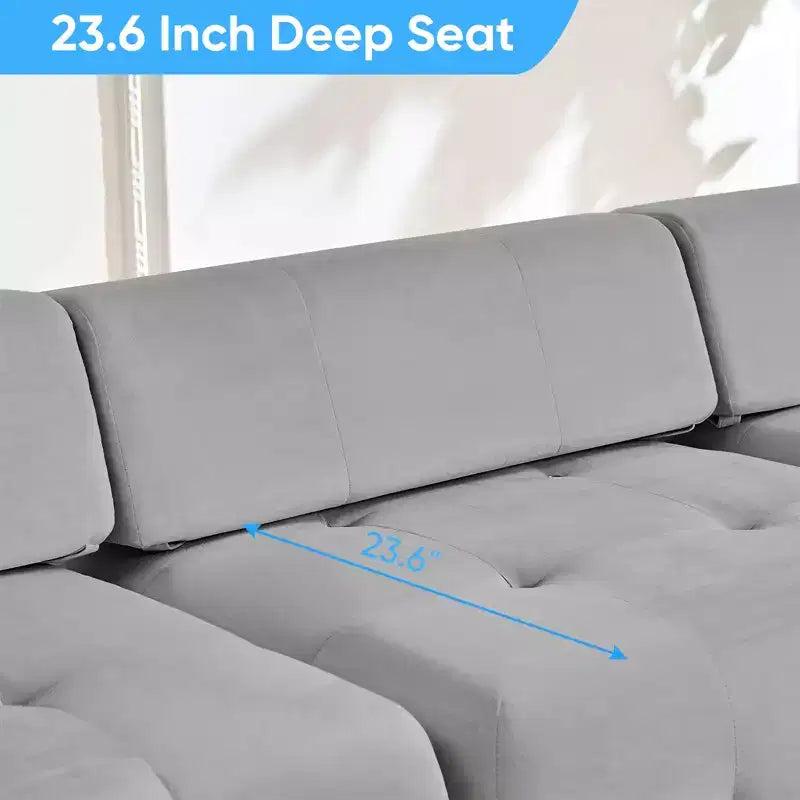 Mjkone L-Shaped Velvet 3-Seater Modular Sectional Sofa With Ottoman, Convertible Sofa Couches with Rivet Trim