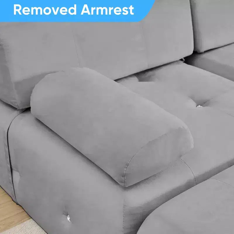 Mjkone L-Shaped Velvet 3-Seater Modular Sectional Sofa With Ottoman, Convertible Sofa Couches with Rivet Trim