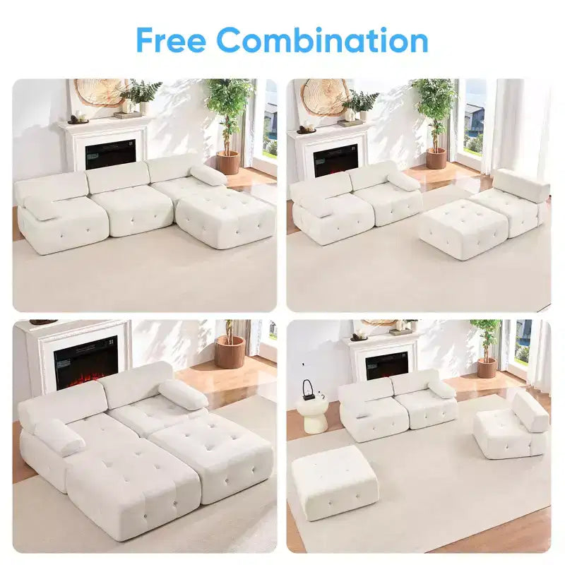 Mjkone L-Shaped Velvet 3-Seater Modular Sectional Sofa With Ottoman, Convertible Sofa Couches with Rivet Trim