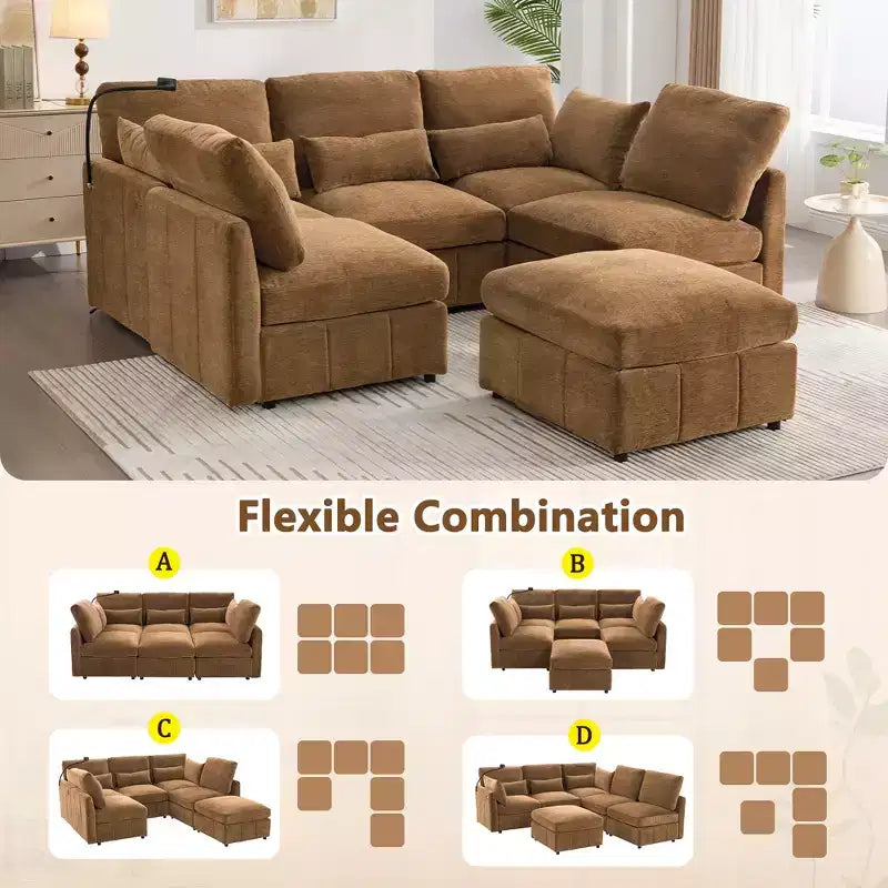 Merax Multifunctional Modular Sectional Sofa with Movable Ottoman