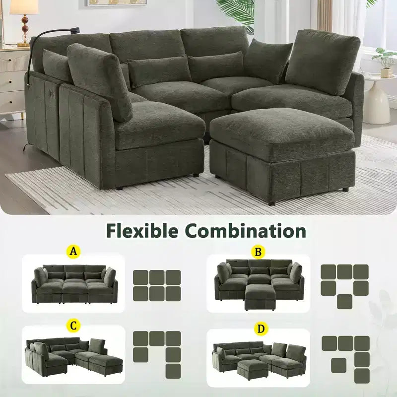 Merax Multifunctional Modular Sectional Sofa with Movable Ottoman