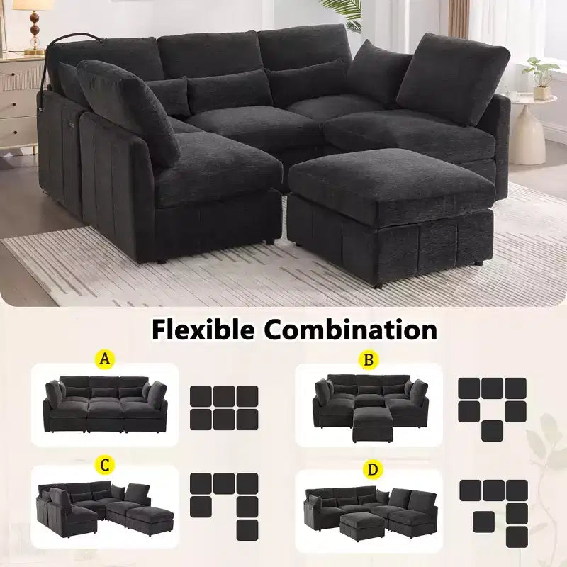 Merax Multifunctional Modular Sectional Sofa with Movable Ottoman