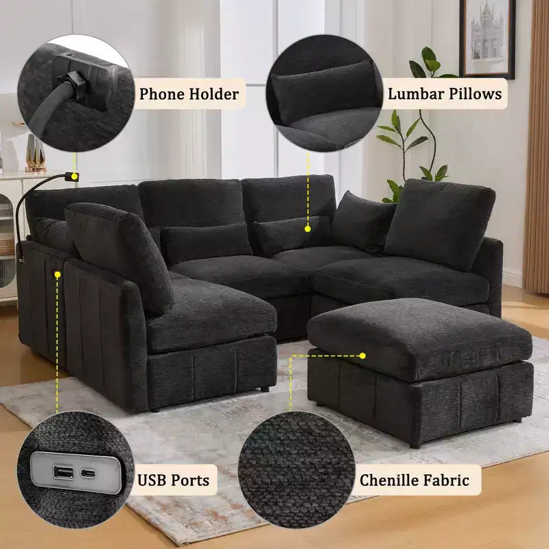 Merax Multifunctional Modular Sectional Sofa with Movable Ottoman
