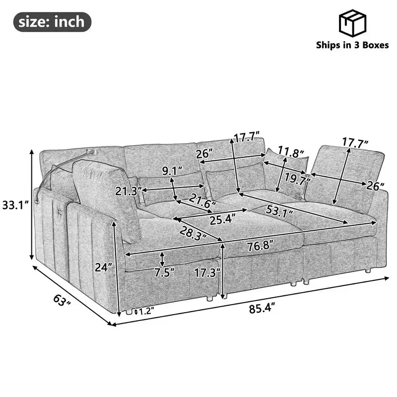 Merax Multifunctional Modular Sectional Sofa with Movable Ottoman