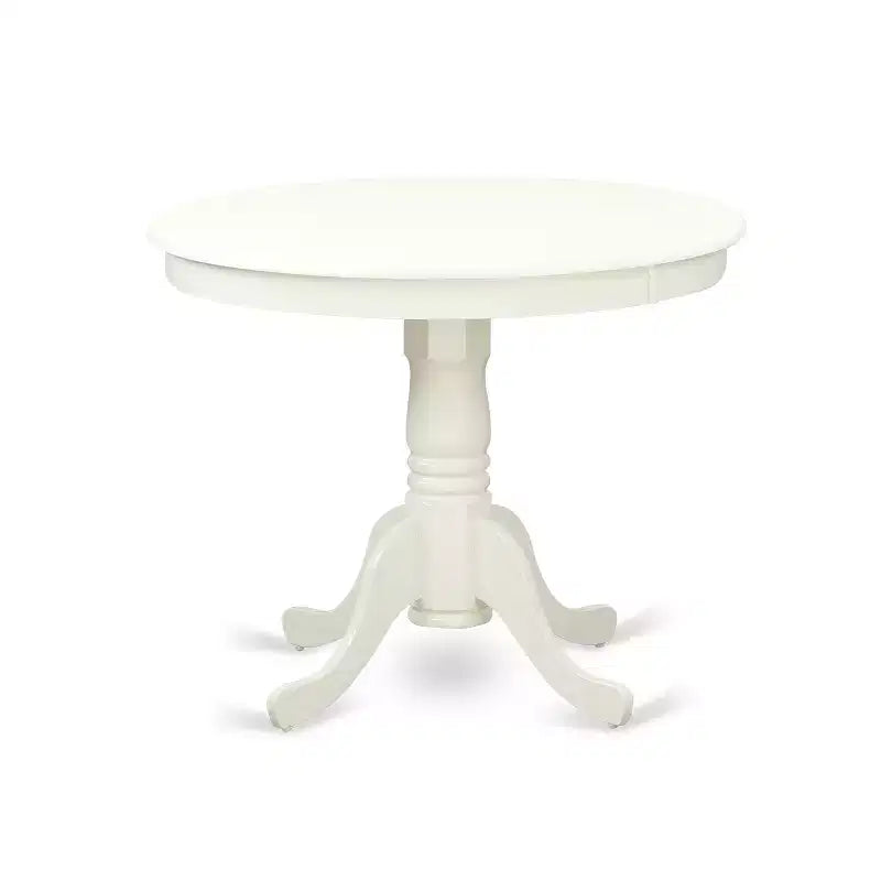 HomeStock Belmont 5Pc Round 36 Table And 4 Parson Chair With Linen White Finish Leg And Linen Fabric- Gray Color
