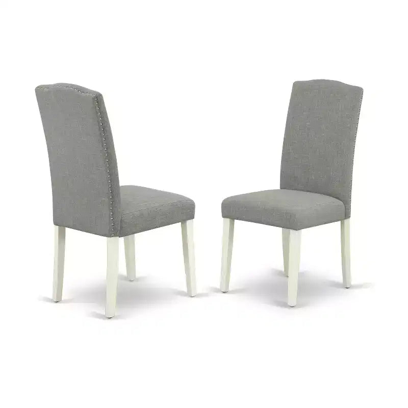 HomeStock Belmont 7Pc Oval 42/60 Dinette Table With 18 In Butterfly Leaf And 6 Parson Chair With Linen White Leg And Linen Fabric Dark Shitake