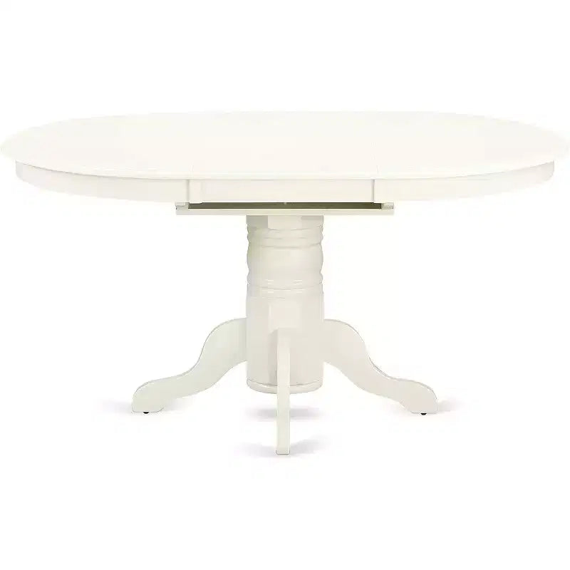 HomeStock Belmont 7Pc Oval 42/60 Dinette Table With 18 In Butterfly Leaf And 6 Parson Chair With Linen White Leg And Linen Fabric Dark Shitake