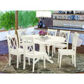 HomeStock Belmont 7PC Oval 42/60 inch Table with 18 In Leaf and 6 Double X back Chairs, Linen White