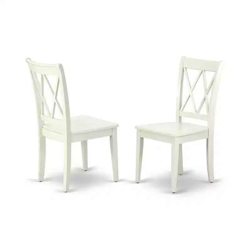 HomeStock Belmont 7PC Oval 42/60 inch Table with 18 In Leaf and 6 Double X back Chairs, Linen White