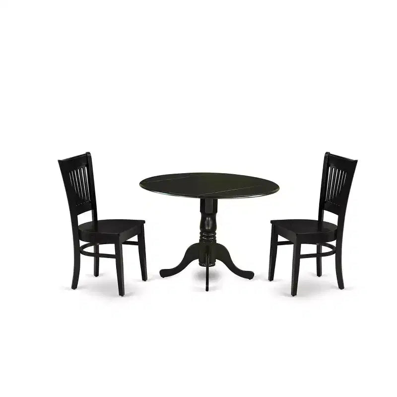 HomeStock Belmont 3-Piece Kitchen Table Set- 2 Mid Century Chair with Wooden Seat and Slatted Chair Back - Drop Leaves Breakfast Table - Black Finish