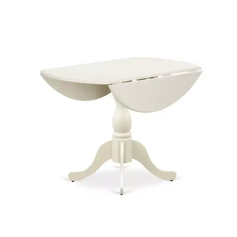 HomeStock Belmont 3 Piece Dining Room Set 1 Drop Leaves Wood Table and 2 Light Beige Linen Fabric Dinning Chairs with High Back - Linen White Finish