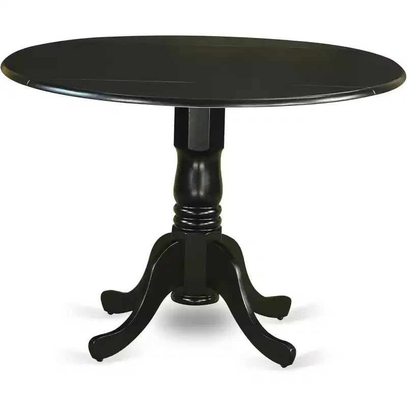 HomeStock Belmont 5Pc Round 42 Kitchen Table With Two 9-Inch Drop Leaves And Four Parson Chair With Black Leg And Linen Fabric Shitake