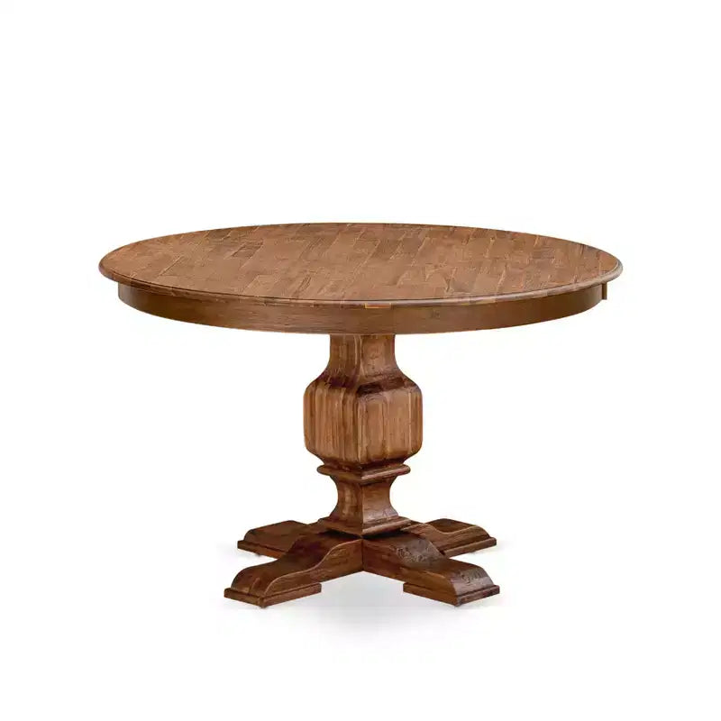 HomeStock Belmont 5-Piece Dinner Table Set - Pedestal Dining Table and 4 Light Tan Color Parson Dining Chairs with High Back - Antique Walnut Finish