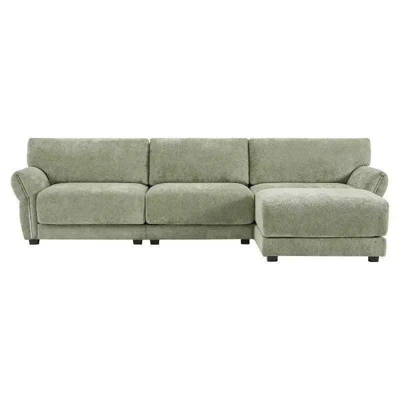 L-Shaped Sectional Sofa Set with Ottoman, 3-Seat Chenille Couch with Extra-Wide Seat and USB, 110
