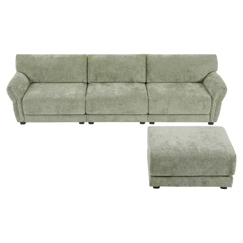 L-Shaped Sectional Sofa Set with Ottoman, 3-Seat Chenille Couch with Extra-Wide Seat and USB, 110