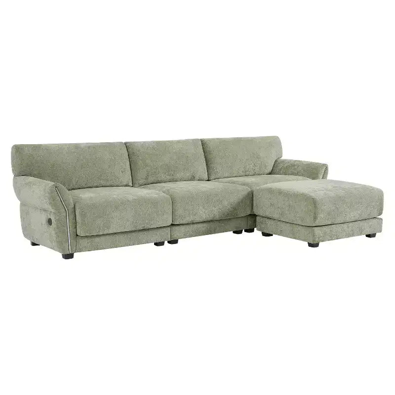 L-Shaped Sectional Sofa Set with Ottoman, 3-Seat Chenille Couch with Extra-Wide Seat and USB, 110