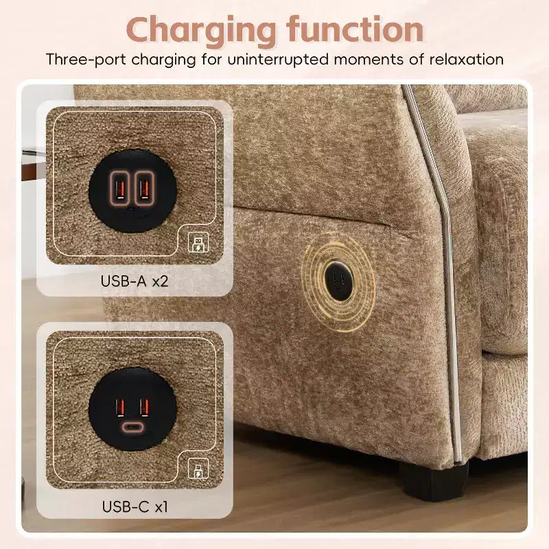 L-Shaped Sectional Sofa Set with Ottoman, 3-Seat Chenille Couch with Extra-Wide Seat and USB, 110