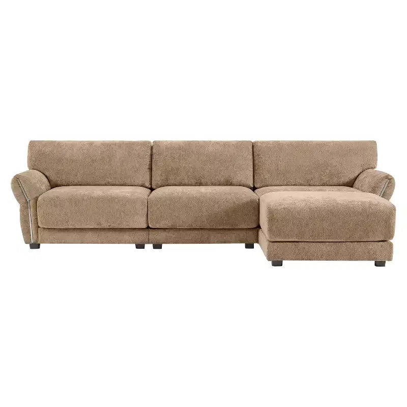 L-Shaped Sectional Sofa Set with Ottoman, 3-Seat Chenille Couch with Extra-Wide Seat and USB, 110