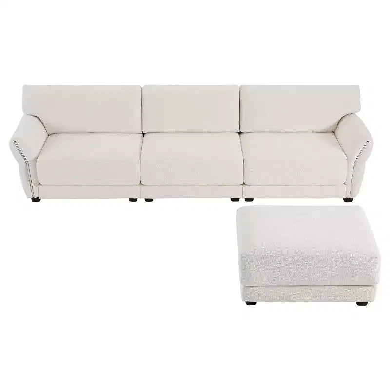 L-Shaped Sectional Sofa Set with Ottoman, 3-Seat Chenille Couch with Extra-Wide Seat and USB, 110