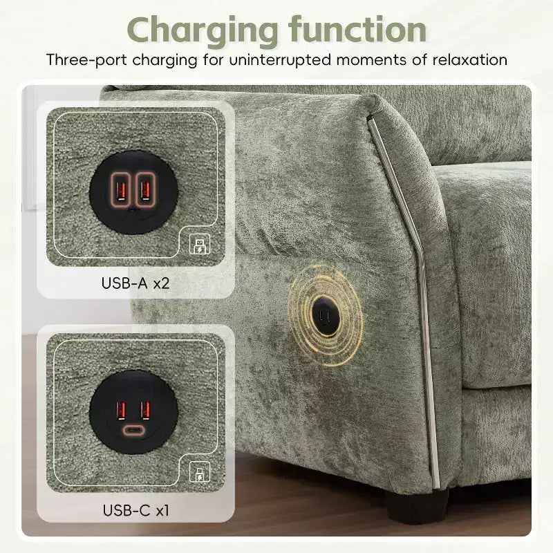 L-Shaped Sectional Sofa Set with Ottoman, 3-Seat Chenille Couch with Extra-Wide Seat and USB, 110