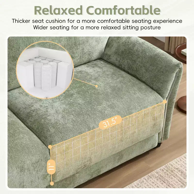 L-Shaped Sectional Sofa Set with Ottoman, 3-Seat Chenille Couch with Extra-Wide Seat and USB, 110
